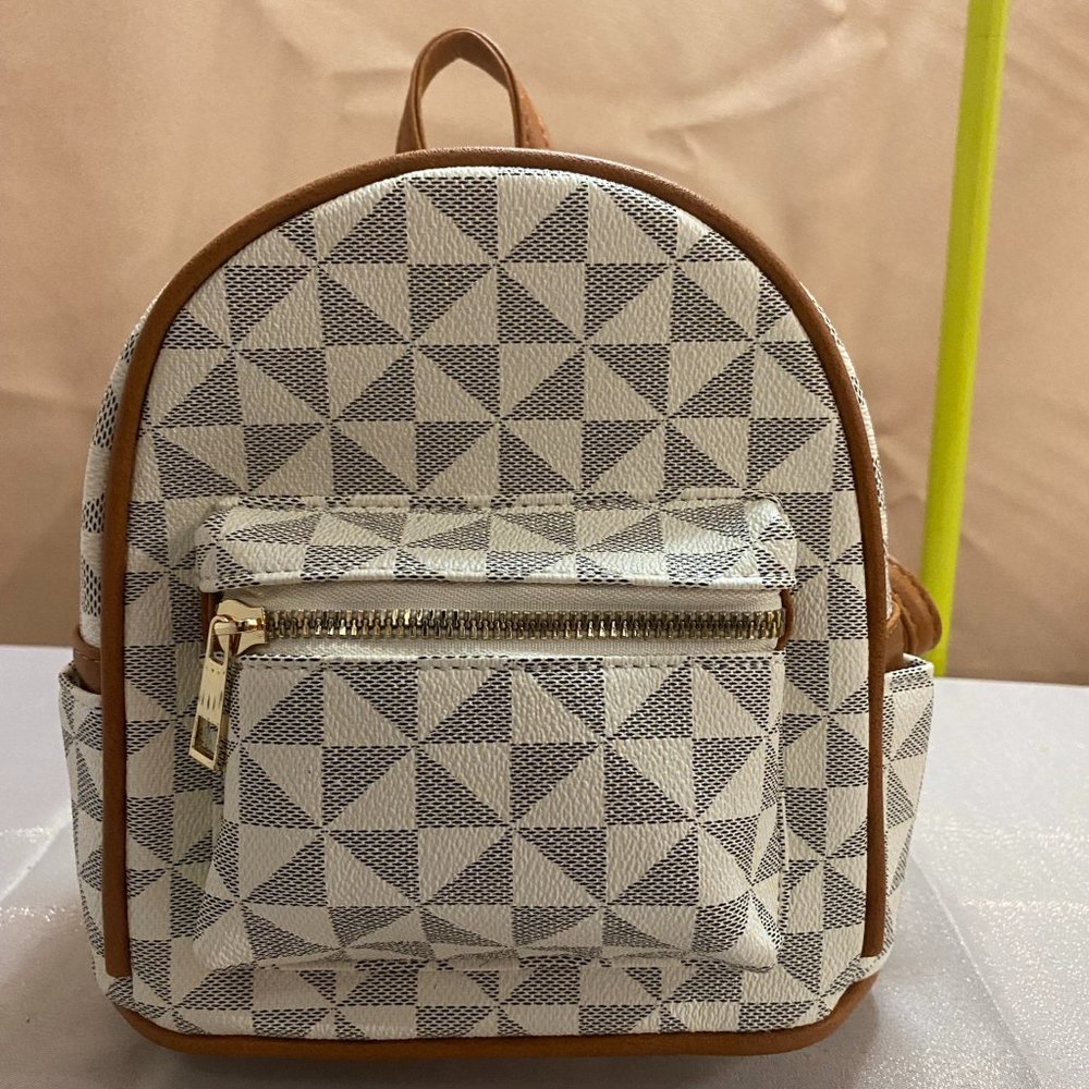 NEW!!! Monogram Cute Classic Backpack Purse- Beige/Brown